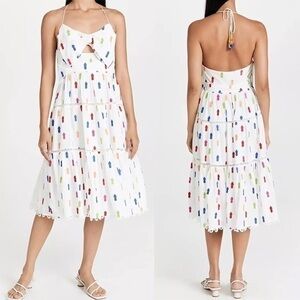 Farm Rio Multicolor Pineapple Embroidered Sleeveless Midi Dress S